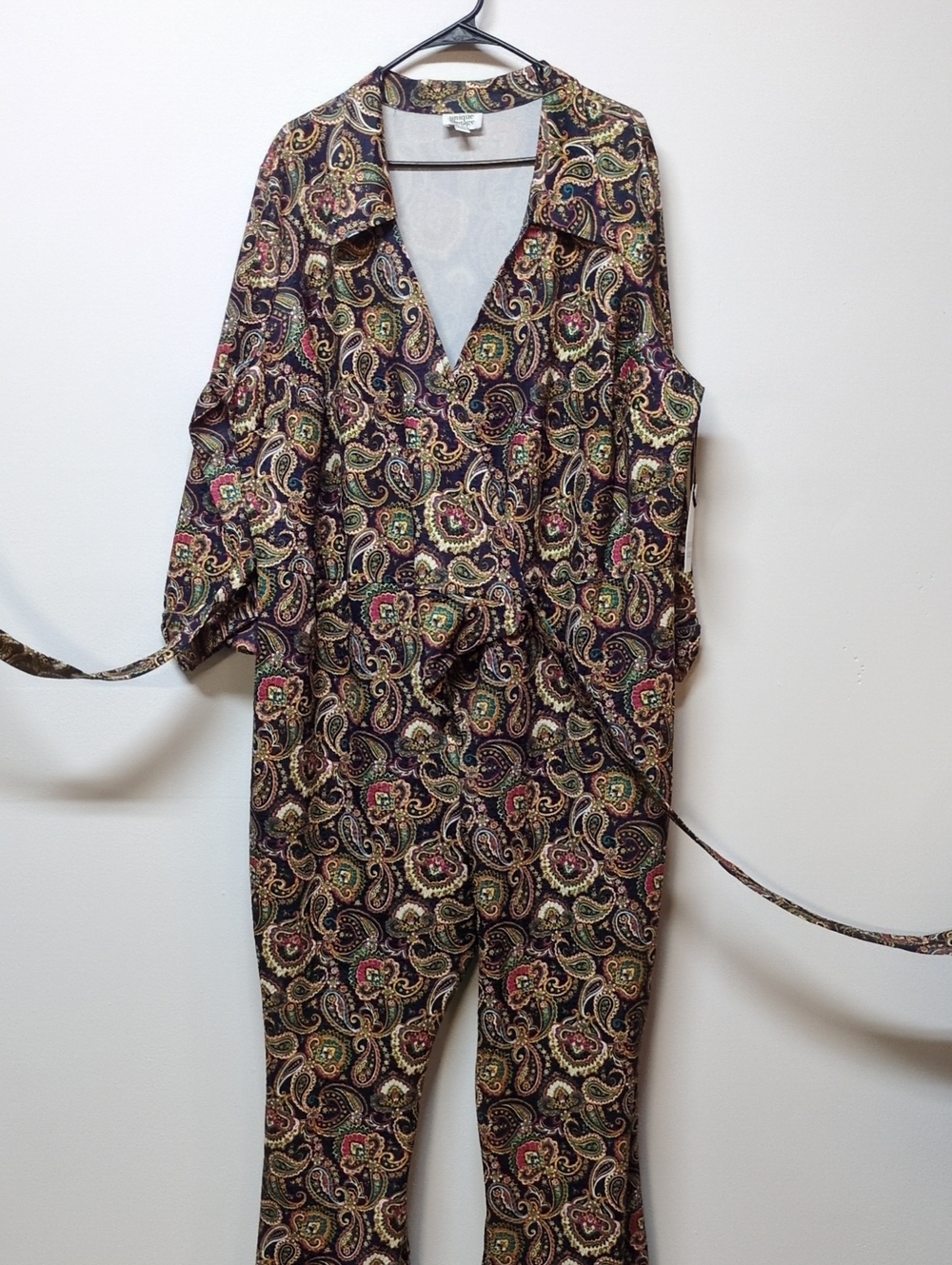 Unique Vintage Blue Paisley Jumpsuit, Size 5X TALL